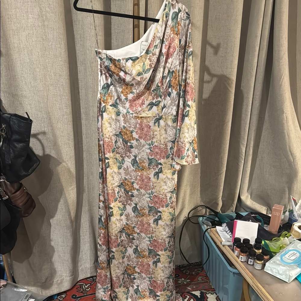 Sachin + Babi Asymmetrical Pink and Tan Gown